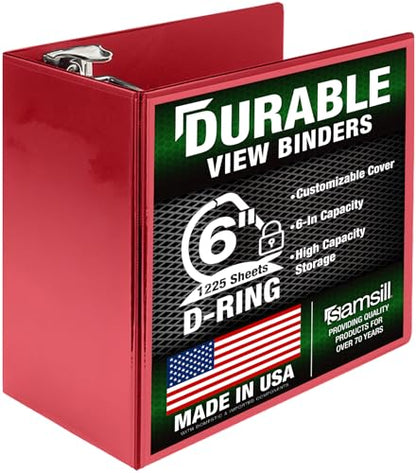 Samsill Durable 6 Inch 3 Ring Binder, Locking D Ring Binder, Customizable Clear View Cover, Ruby Red, Holds 1225 Pages - color: Red, size: 6 Inch