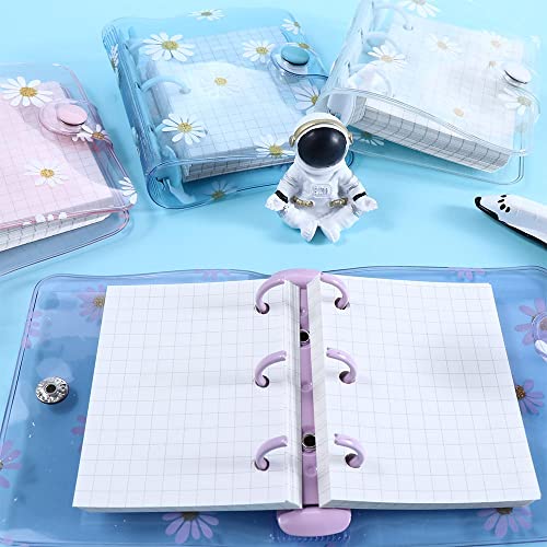 Leadigol 4PCS Mini Transparent 3 Ring Binder Covers with Inner Paper, Daisy Pattern, Soft PVC Notebook Loose Leaf Binder