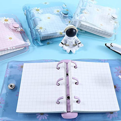 Leadigol 4PCS Mini Transparent 3 Ring Binder Covers with Inner Paper, Daisy Pattern, Soft PVC Notebook Loose Leaf Binder