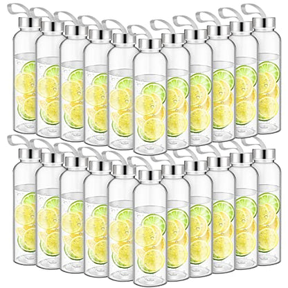 Zubebe 40 Pcs Reusable Water Bottles Bulk Clear Bottles with Stainless Steel Leak Proof Lids Acrylic Bottles with Nylon Carrying Strap Shaker Bottles for Water, Milk, Smoothie, Juice Beverage - size: 17 oz