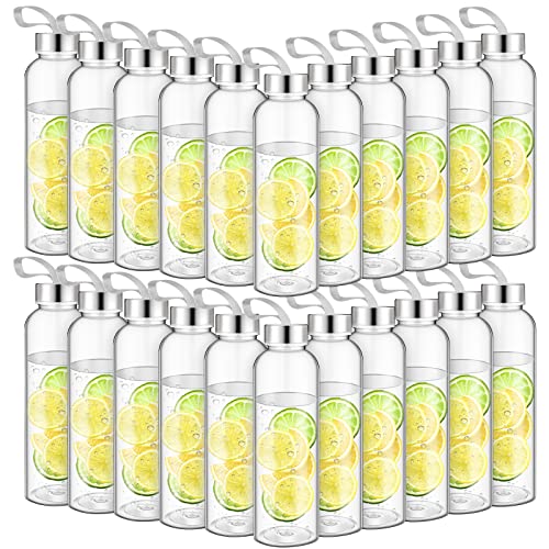 Zubebe 40 Pcs Reusable Water Bottles Bulk Clear Bottles with Stainless Steel Leak Proof Lids Acrylic Bottles with Nylon Carrying Strap Shaker Bottles for Water, Milk, Smoothie, Juice Beverage - size: 17 oz