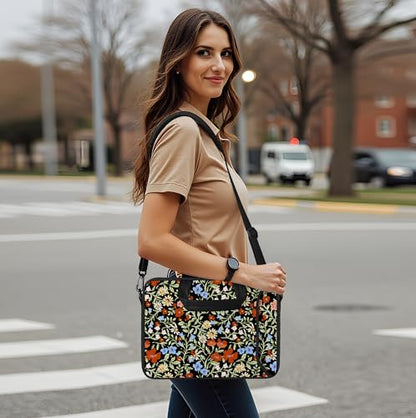 RICHEN 14 15 15.4 15.6 inch Laptop Shoulder Bag Messenger Bag Notebook Handle Sleeve Neoprene Carrying Case with Accessories Pocket (14-15.6 inch, Flowers2) - color: Flowers2, size: 14-15.6 inch