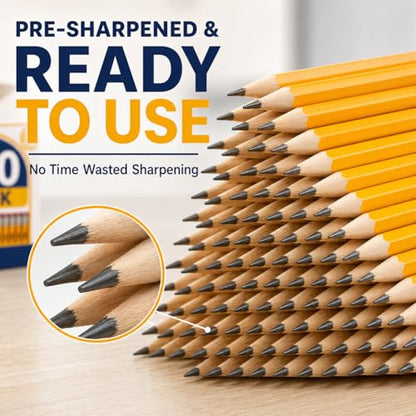 Wood-Cased #2 HB Yellow Pre-Sharpened Pencils with Top Erasers 170 Pack | Pre-Sharpened, HB Lead, Drawing and Sketching, Bulk Yellow Pencils for Classroom School Teacher Supplies, Back to School