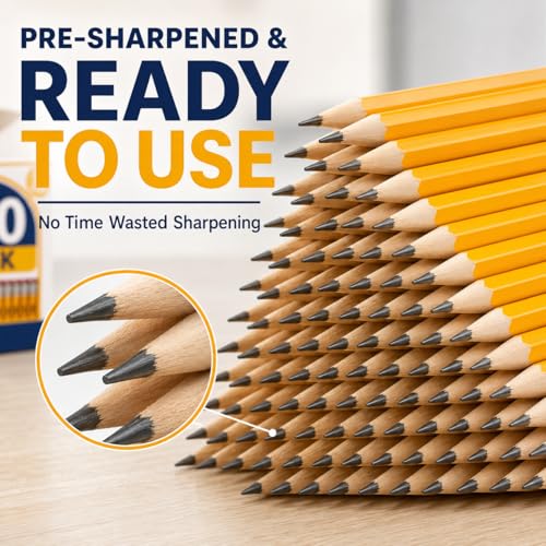 Wood-Cased #2 HB Yellow Pre-Sharpened Pencils with Top Erasers 360 Pack | Pre-Sharpened, HB Lead, Drawing and Sketching, Bulk Yellow Pencils for Classroom School Teacher Supplies, Back to School