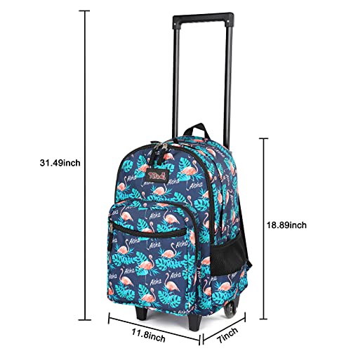 Tilami Rolling Backpack 18 inch Double Handle with Lunch Bag Wheeled Kids Backpack, Flamingo Black - color: Flamingo Black