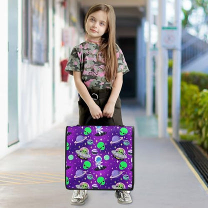 3 Ring Zipper Binder with Shoulder Strap Cute Astronauts Alien Space 1.5 inch Binders Keeper Large Capacity Multi Pockets for School Office Supplies