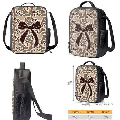 Camo Bows School Backpack Set for Girls 3 PCS Kids Backpack with Lunch Box Pencil Case Large Capacity Bookbag Portable Lunch Bag for Elementary School Students - color: Camo Bows