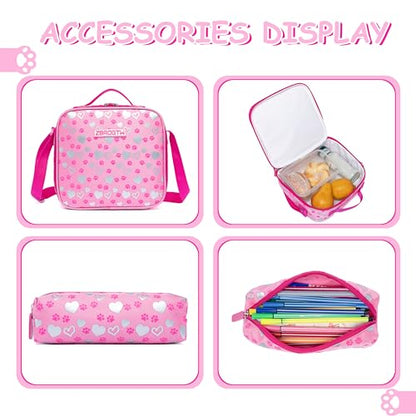 Rolling Backpack for Girls Rolling Backpack with Wheels Pink Backpacks for Girls Elementary Primary Students with Lunch Bag - color: Pink Cat
