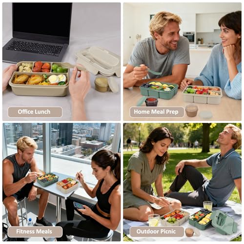 Caperci Bento Box Adult - 50 oz Large Lunch Containers for Adults and Teens, 4-Compartment Bento Lunch Box with Utensils & Leak Proof Sauce Cup, Dishwasher Safe, Durable, BPA-Free (Mocha) - color: Mocha