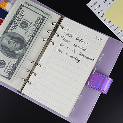 A6 Clear PP Cash Envelopes 2 Set 6 Tabs Binder Pockets Dividers 12 Sheets Budget Zipperless 6 Hole Loose Leaf Index Envelopes for 6 Ring Binder Money Bills Organizer (A6) - size: A6