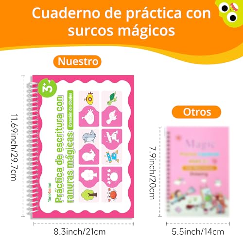 Large Magic Grooved Writing Practice for Kids 3-5 – Spanish Edition | Grooved Writing Books Ages 6-8, Handwriting Practice for Kids 5-7, Preschool Tracing Workbook for Boys & Girls - size: Spanish
