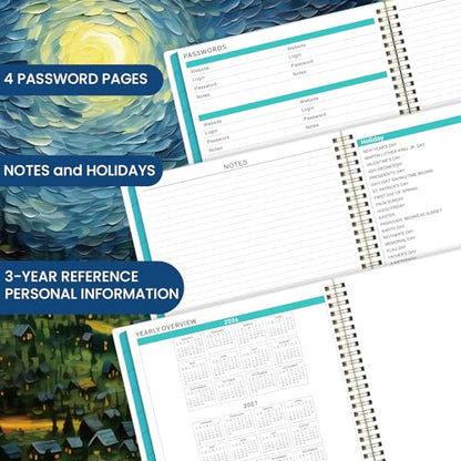 2026 Monthly Planner - 2026 Planner, Monthly Calendar 2026, Jan. 2026 - Dec. 2026, 9" x 11", 12 Month with Tabs & Pocket, Flexible Cover, Twin-Wire Binding, Thick Paper - Starry Skies Painting