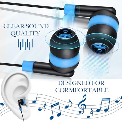 Kanayu 50 Pack Wired Earbuds Bulk for Classroom Ear Headphones Wired Basic Student Earbuds No Microphone with 3.5mm Jack for Class Laptop School Library, Individually Bagged (Blue) - color: Blue