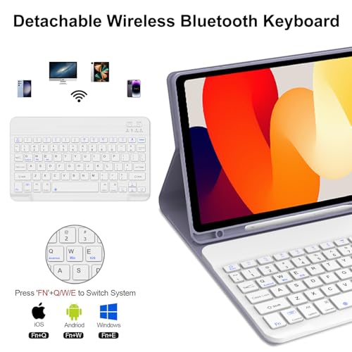 IVEOPPE Keyboard Case for Xiaomi Pad 8/8 Pro/Pad 7/7 Pro 11.2 Inch | Magnetic Detachable Bluetooth Connection,Pencil Holder,Stain-Resistant Full Protective Cover, Rechargeable, Pink - color: Lavender(Non-Backlit Keyboard)