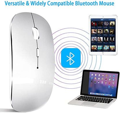 Wireless Mouse for Laptop Cpmputer,Bluetooth Mouse for MacBook,Silver | Rechargeale Dual Mode(USB 2.4Ghz + Bluetooth 5.2) Silent Portable Cordless Mice with USB C Adapter