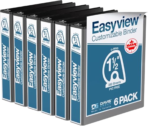 Easyview Premium 3-Ring Binders with Clear-View Covers and D Rings, Binders for School or Office, 1.5 Inch, Pack of 6, Black - color: Black, size: 1.5 Inch, style: Pack of 6