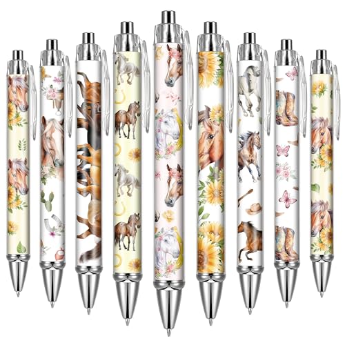 Horse Ballpoint Pens Supplies - 24 Pcs Retractable Office Gifts Supplies Horses Black Ink Pen Smooth Fine Point Cartoon Writing Stylus for Journaling School Work Nursing Medical Graduation - style: Horse