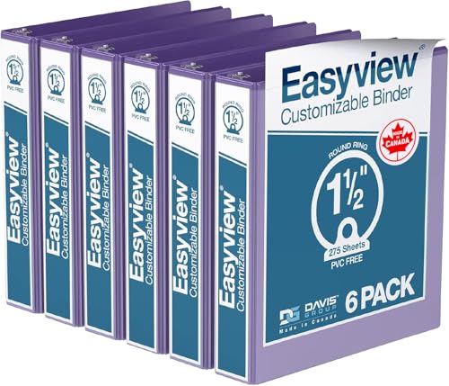 Easyview Premium 3-Ring Binders with Clear-View Covers and Round Rings, Binders for School or Office, 1.5 Inch, Pack of 6, Purple - color: Purple, size: 1.5 Inch, style: Pack of 6