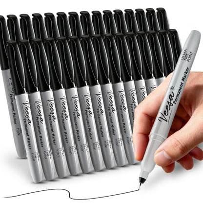 VEESA Permanent Markers Ultra Fine Point (0.4mm), 30 Pack, Black | Quick Drying, Waterproof, Fade-Resistant - size: 1 Count (Pack of 30)