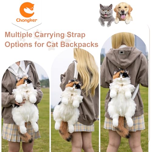 Chongker Cat Shaped Backpack - Handcrafted Stuffed Animals Plush Bag with Adjustable Shoulder, Crossbody, and Handbag Straps (Dark Calico Backpack) - style: Deep Calico Cat