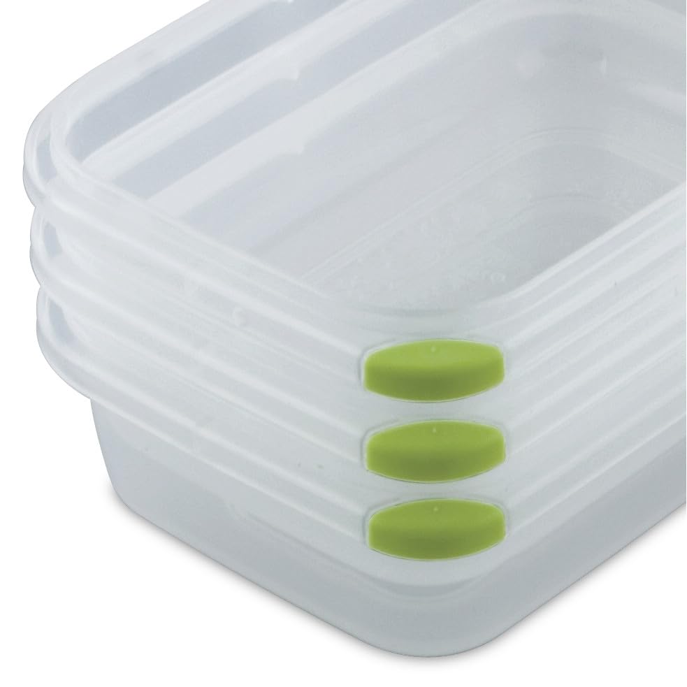 Sterilite Ultra-Seal 3.1 Cup Rectangle, Airtight Food Storage Container, Latching Lid, Microwave and Dishwasher Safe, Clear With Green Gasket, 6-Pack