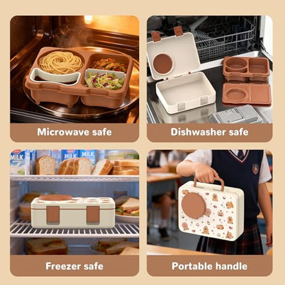Kids Lunch Box with Thermo, Leakproof Bento Box for Kids with 8OZ Insulated Food Jar, Ice Pack, Sauce Cup, Utensils, Removable Tray & Dividers for School Daycare Travel (Capybaras) - color: Capybaras