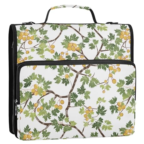 3 Ring Zipper Binder Green Leaves Tree Branch Binders Bag with Shoulder Strap 500 Sheets Paper Organizer Trapper Keeper Documents Storage File Folder for School Office - color: A851