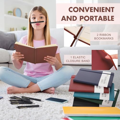 Aodaer 12 Set Lined Notebook Journals with Pens A5 Notebooks 100 GSM College Ruled Hardcover Notebook PU Leather Notepad with Pen Holder for Office School, 5.7 x 8.3 Inches, Deep Multicolor - color: Deep Multicolor