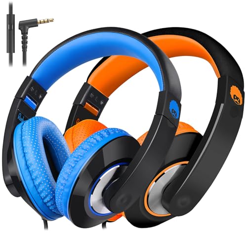 rockpapa Comfort+ Kids Headphones with Microphone, Boys Girls Student Over-Ear Headphones Wired Foldable for School Classroom Laptop PC Computer Tablet Black/Blue+Black/Orange - color: Blue/Black/Orange/Black