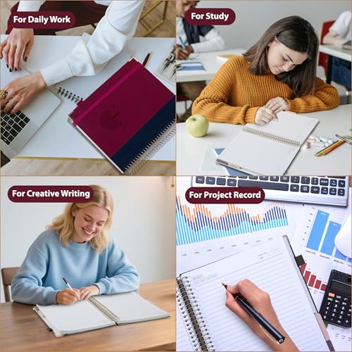 Yoment Hardcover Spiral Notebook 8.5" x 11" Leather 5 Subject Notebook College Ruled with Dividers Tabs 300 Pages Large Spiral Journal Notebooks for Work School Note-Taking Business, Burgundy - color: Burgundy