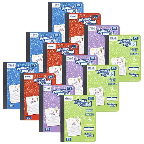 Mead Primary Journal Creative Story Tablet Composition Notebook, 7.5" x 9.75", Grades K-2, 100 Sheets, 12 Pack, Assorted Colors (610052-ECM) - color: Assorted Colors, size: Pack of 12