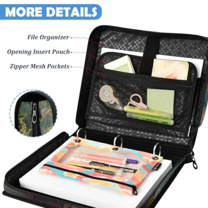 Custom Binder Bag Personalized Jungle Dinosaur 3 Ring Zipper Binder Bag with Laptop Pockets and Shoulder Strap Tote Binders Organizer Case for School Office - color: Custom Dinosaur