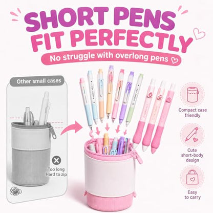 Small Cute Pink Standing Pencil Case with Supplies for Girls,Stand up Aesthetic Pouch,Pop up Bag Kawaii Kids Trendy School Stationery Set for Teens & Tweens,Back to School Gifts & College Essentials