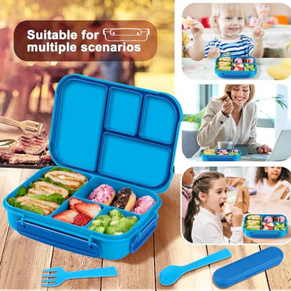 Amathley Lunch Box Kids,Bento Box Adult,Leakproof Lunch Containers for Adults/Kids/Toddler,1200ML-4 Compartments bento Lunch box with Utensil,Microwave & Dishwasher & Freezer Safe (Blue) - color: Blue