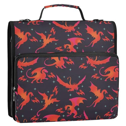 Dragon Fire Black Zipper Binder Bag 3 Ring with Shoulder Strap Zippered Binder Fits 13 Inch Laptop File Folder Document Organizer for College Office Supplies - color: Dragon Fire Black