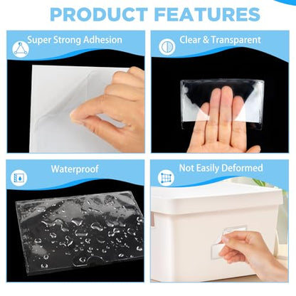 56 Pack Clear Self-Adhesive Pockets, 1.9" x 3.8" Index Card Pockets With Top Open Loading, PVC Label Holders for Organizing storage bins, Library Card, Drawer, and Protecting Your Cards - size: 1.9" x 3.8", style: 56 Pack