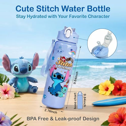 Cartoon Huntrix Water Bottle for Girls, 25oz Leak Proof with Straw Lid, Gifts for Girls (Stitch) - color: Stitch
