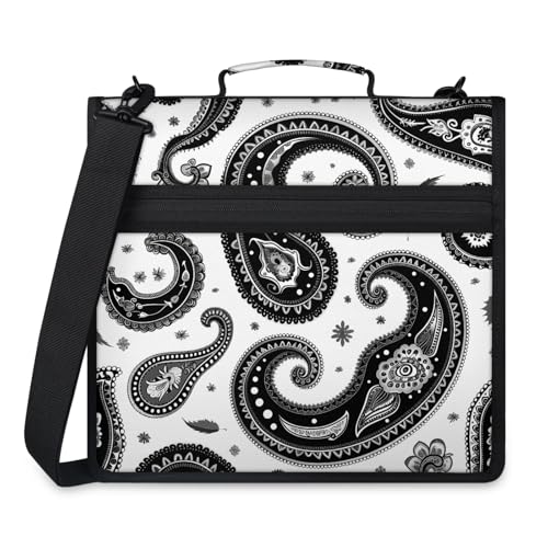 Boho Paisley Floral Zipper Binder, 3 D-Ring Expanding File Folder with Handle & Adjustable Shoulder Strap, 400 Sheets Capacity Multi-Pocket Organizer for 13 Inch Laptop - color: Boho Paisley Floral