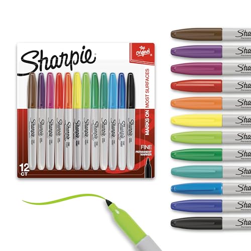 Sharpie Permanent Markers, Fine Tip, 12 Count - Quick Drying, Fade Resistant, Arts & Crafts, Desk, Office Supplies - size: 12 Count - Assorted