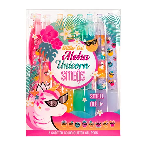 Glitter Gel Smens (Aloha Unicorn) - Patented Gourmet Scented Pens, Colored Glitter Gel Ink, Medium Point, 8 Count - color: Aloha (8 Count)