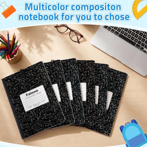 Fainne 50 Pack B5 Composition Notebooks Bulk Wide Ruled 100 Pages Composition Book 7.5 x 9.8 Inch Marble Cover Journal Notebooks for College Office Back to School Supplies(Black) - color: Black