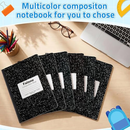 Fainne 50 Pack B5 Composition Notebooks Bulk Wide Ruled 100 Pages Composition Book 7.5 x 9.8 Inch Marble Cover Journal Notebooks for College Office Back to School Supplies(Black) - color: Black