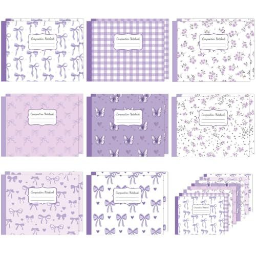 16 Pack Mini Composition Notebooks Bulk College Ruled 7.4'' x 4.7'' Purple Bow Half Size Composition Books 80 Pages Small Pocket Journal Books Back to School Gift for Student Teacher Office Supplies - color: Purple Bow