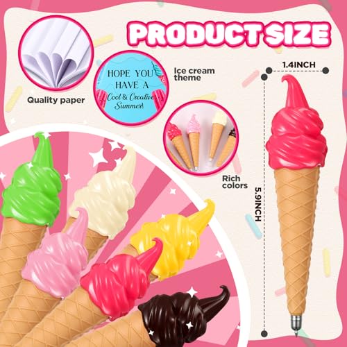 Sayglossy 24 Set Ice Cream party favors Summer Back to School Gift Including 24 Pcs 6 Colors Ice Cream Ballpoint Pens and 24 Notepads for Students Classroom Summer Vacation Party Favors