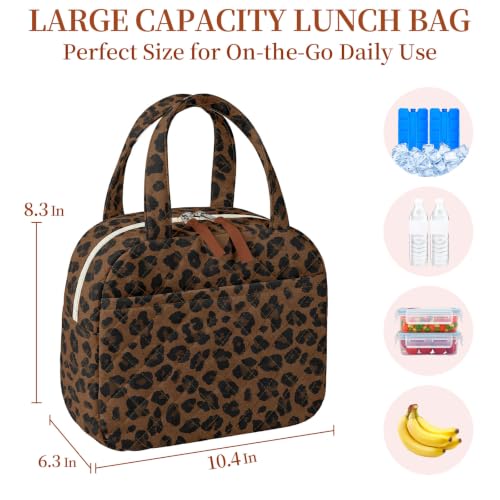 WOBAGMEN Quilted Lunch Box for Women,Coquette Aesthetic Lunch Box,Cute Brown Leopard Lunch Bags for Work,Office,Picnic,Travel(Brown Leopard) - color: Brown Leopard