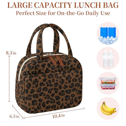 WOBAGMEN Quilted Lunch Box for Women,Coquette Aesthetic Lunch Box,Cute Brown Leopard Lunch Bags for Work,Office,Picnic,Travel(Brown Leopard) - color: Brown Leopard
