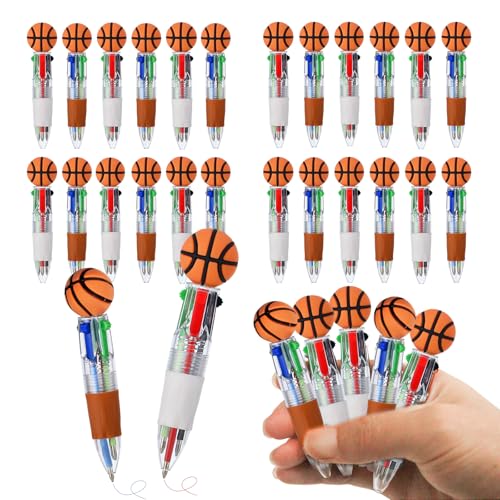 24 Pcs Basketball Party Favors Basketball Multicolor Pen in One 4-in-1 Cute Fun Pens Bulk Kawaii Ballpoint Pen for Sports Goodie Bags Stuffers (Basketball) - style: Basketball