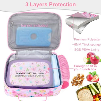 RHCPFOVR Kids Lunch Bag - Insulated Lunch Box for Boys Girls,Washable Lunch Bag and Reusable Toddler Leak-proof Lunchbox for School and Daycare - color: Pink Flowers