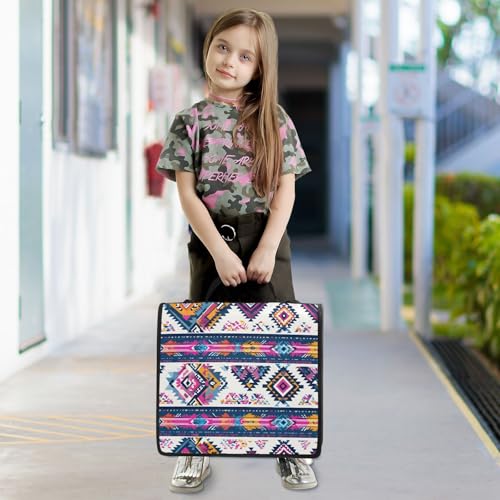 3 Ring Zipper Binder with Shoulder Strap Purple Ethic Aztec Geometric 1.5 inch Binders Keeper Large Capacity Multi Pockets for School Office Supplies - color: Multi143, size: Fit 500 Sheets