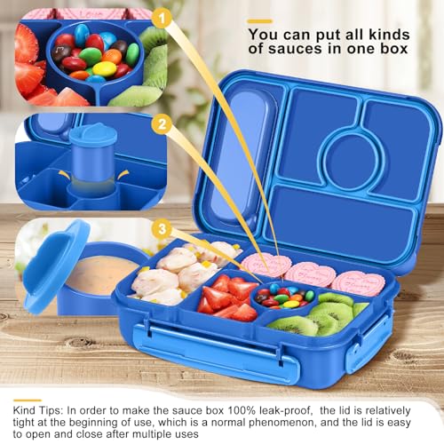 Amathley Bento Box Adult Lunch Box Kids,Lunch Containers for Adults/Kids/Toddler,5 Compartments Bento Lunch Box with Sauce Vontainers,Microwave & Dishwasher & Freezer Safe,BPA-Free (Navy) - color: Navy
